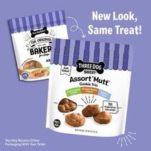 Three Dog Bakery Assort 'Mutt' cookie trio treat bags, variety assortment display