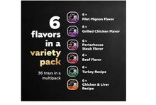 Cesar 6-flavor wet dog food variety pack box front, 36-tray multipack