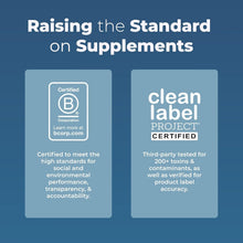 Supplement standards graphic with B Corp and Clean Label Project certification