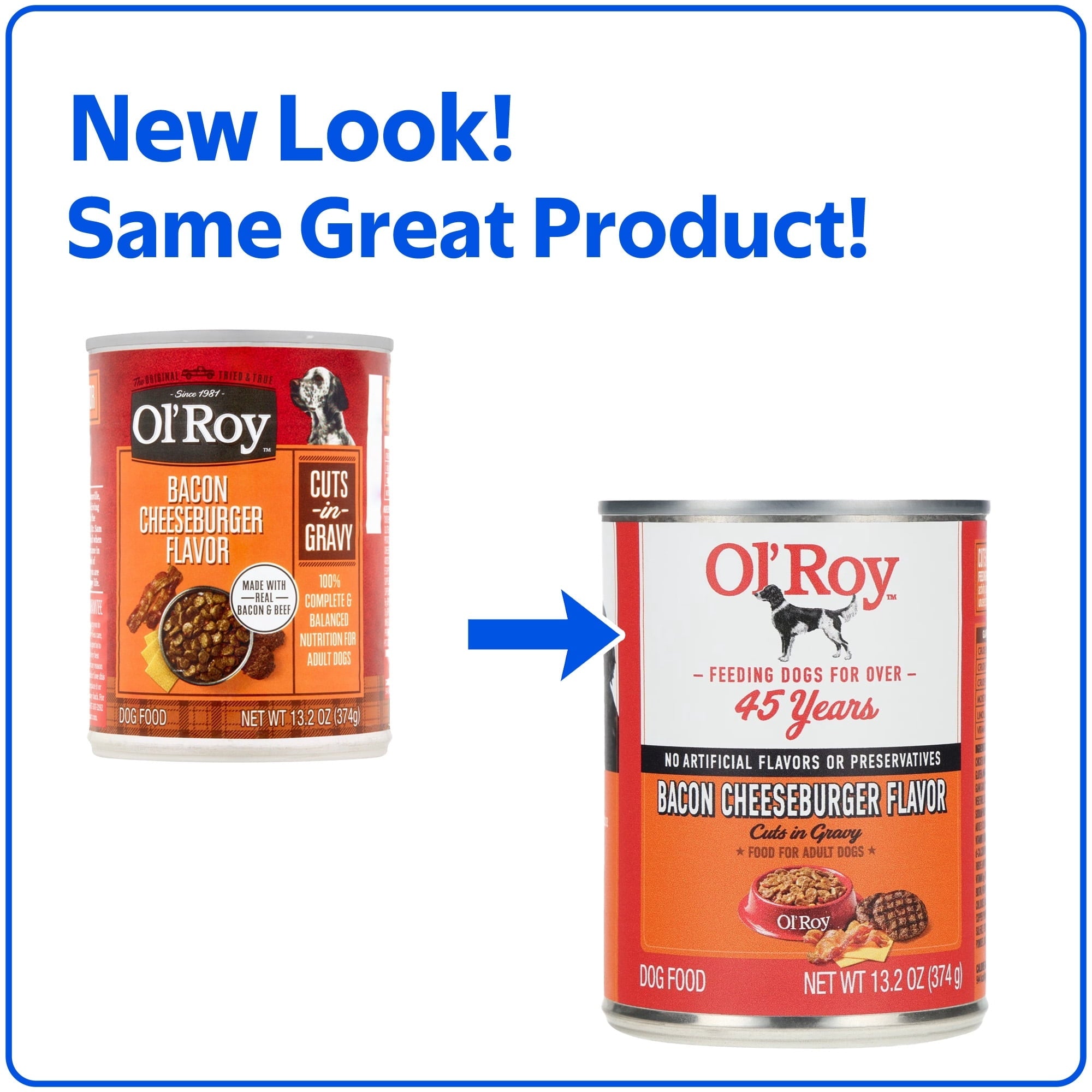 (6 pack) Ol' Roy Bacon Cheeseburger Flavor Cuts in Gravy Wet Dog Food, 13.2 oz Can