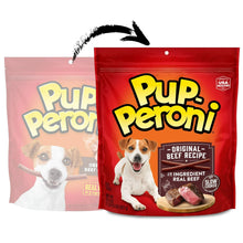 Original beef recipe dog treat pouches in red packaging, sealed