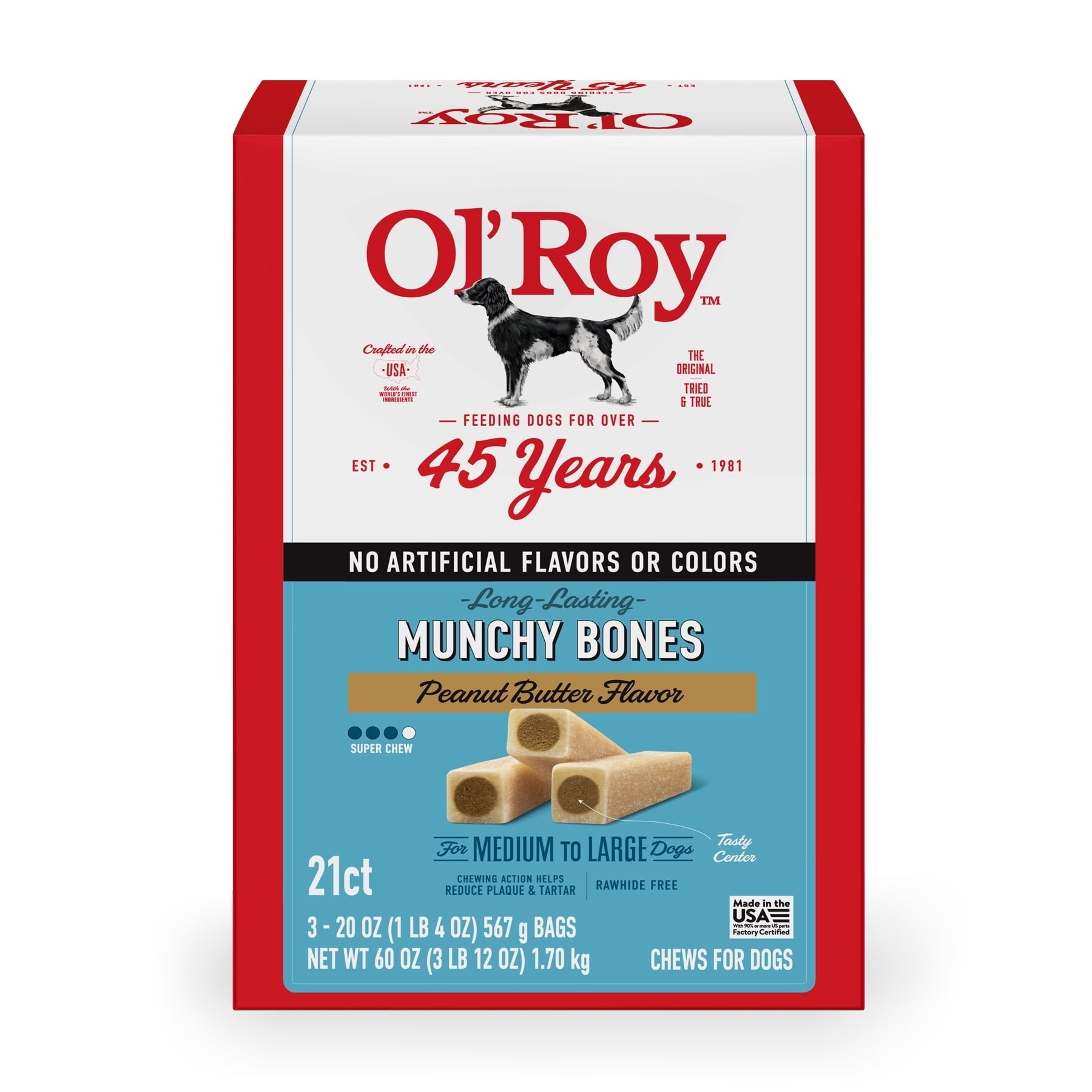 Ol' Roy Munchy Bone Dog Treats, Variety Pack, 60 oz, 21 Count