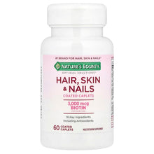Hair, Skin & Nails supplement bottle with biotin and 60 coated caplets