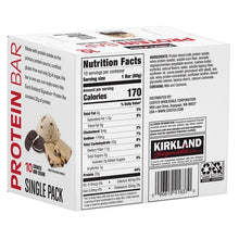 Kirkland Signature protein bar box back with Nutrition Facts panel for Cookies and Cream.