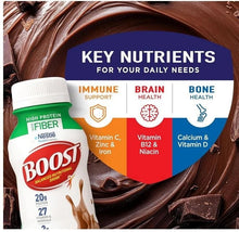 Rich Chocolate protein drink bottle with key nutrients panel for immune, brain, bone