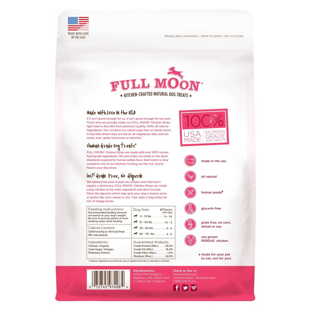 Full Moon All Natural Human Grade Dog Treats, Chicken Strips, 12 Oz.