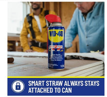 WD-40 Smart Straw spray can standing on a surface, red cap attached