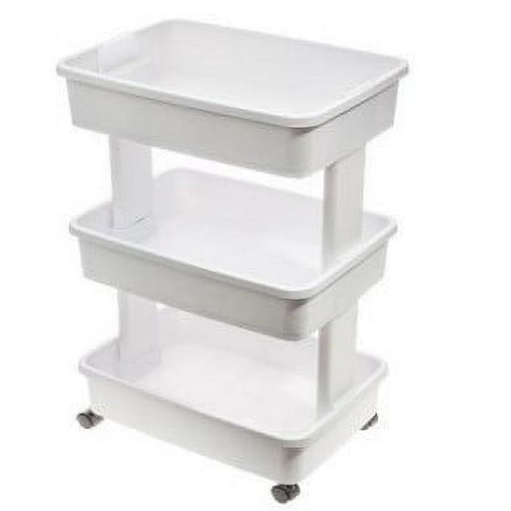 Mainstays 3-Tier Plastic Rolling Laundry Cart, Arctic White