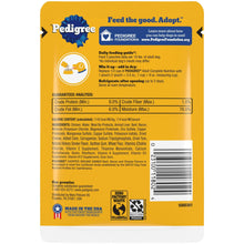 Pedigree wet dog food pouch back label with barcode and feeding guide