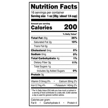 Nutrition Facts label for chopped pecans with calories and serving size info