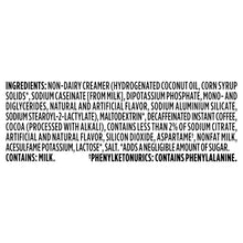 Ingredients list for instant cafe-style beverage mix, including non-dairy creamer and cocoa.