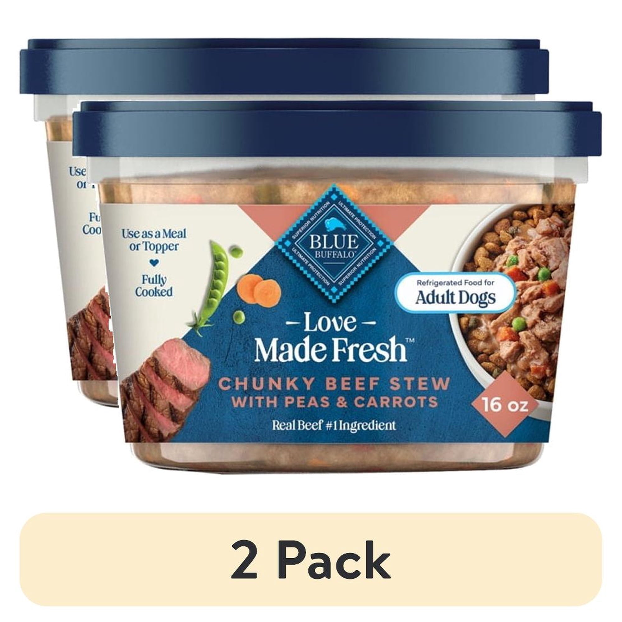 Blue Buffalo Love Made Fresh Dog Food, Refrigerated, Chunky Beef Stew, 1-lb Tub