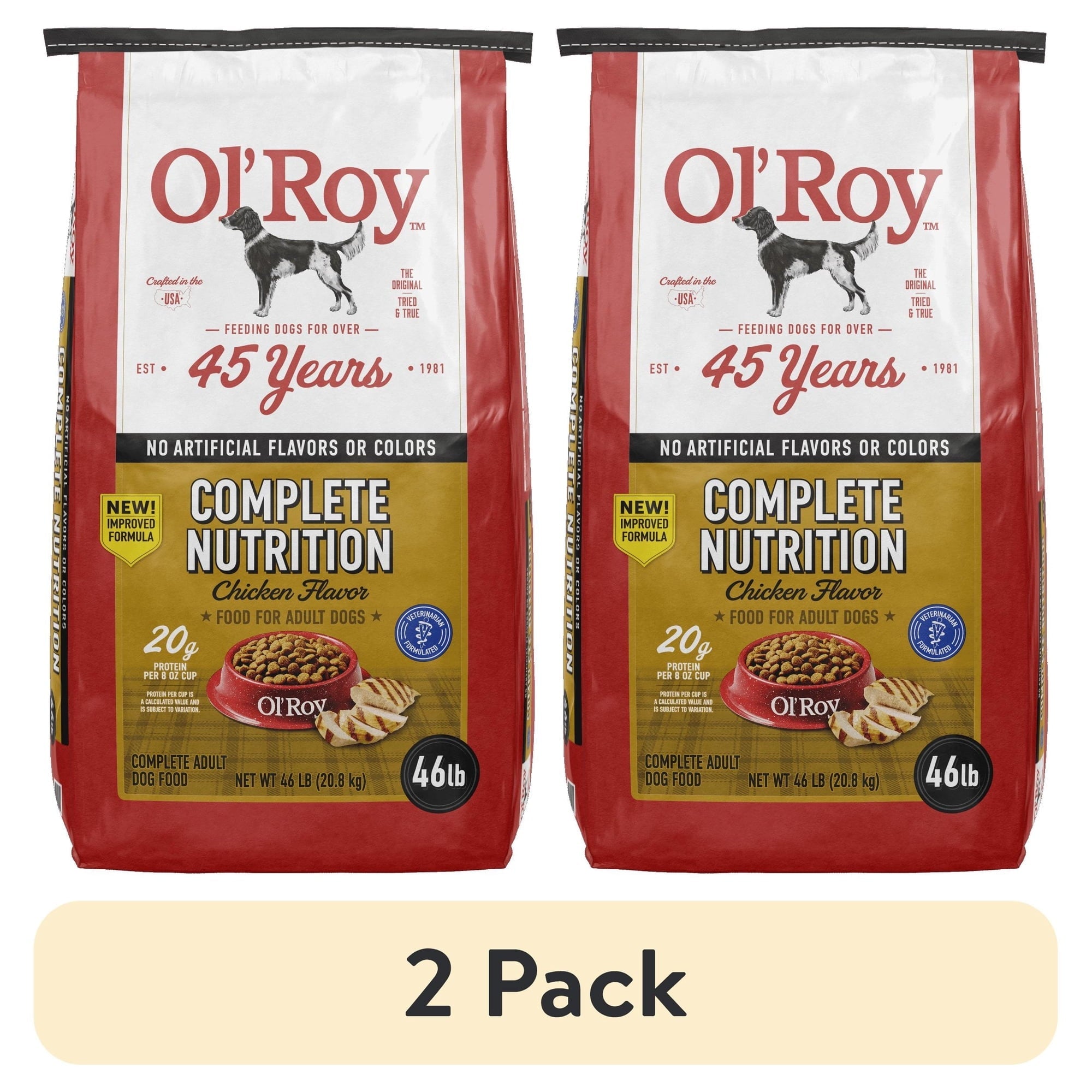 Ol' Roy Complete Nutrition chicken flavor dry dog food pouch, 46 lb, 2 pack