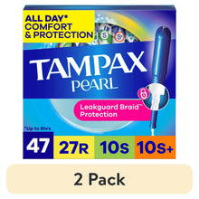 Tampax Pearl 2-pack tampon multipack box with Leakguard Braid protection, 47 count