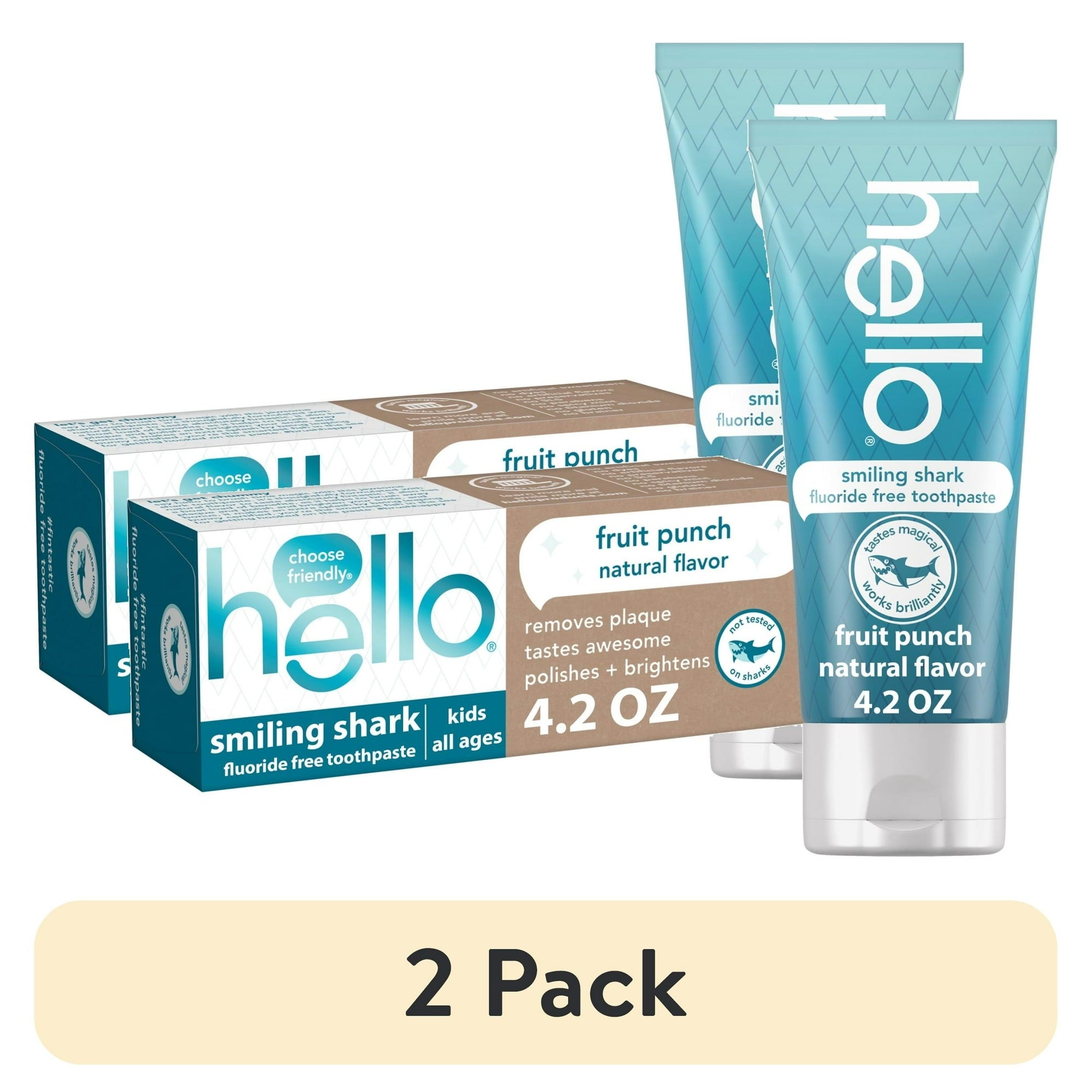 hello Smiling Shark Fluoride Free Kids Toothpaste, Natural Fruit Punch, 4.2 Oz Tube