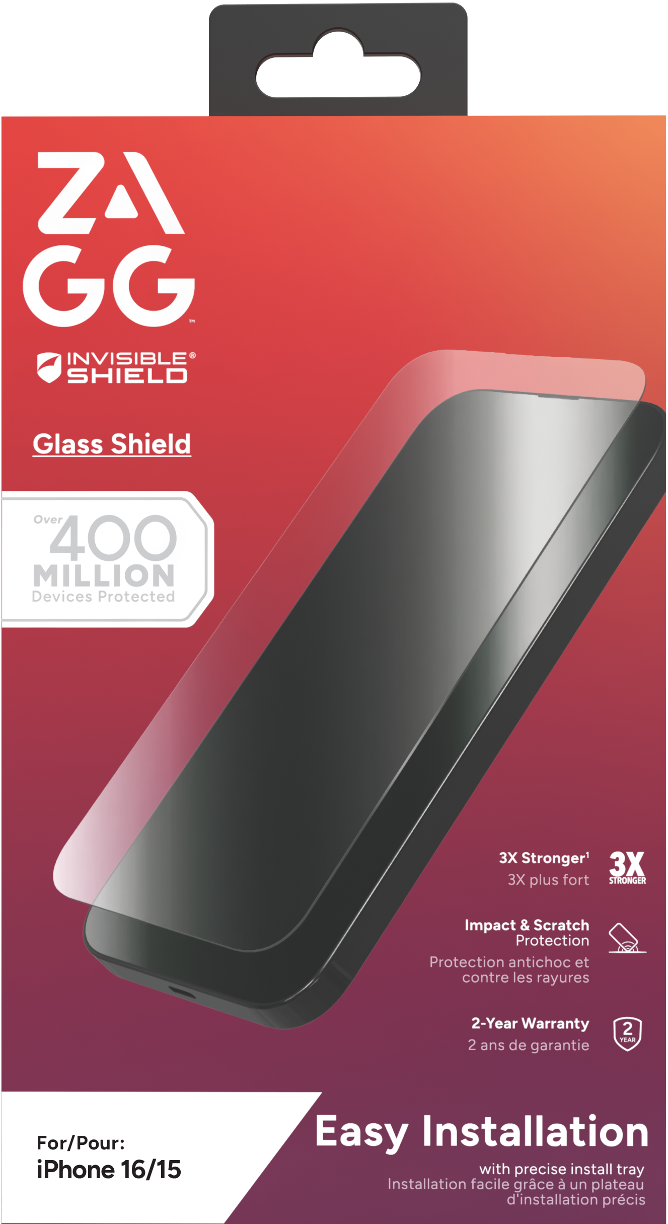 ZAGG InvisibleShield â€“ Apple iPhone 16 & iPhone 15 Glass Shield Clear Screen Protector, Easy Installation with Precise Install Tray, 3x Stronger Glass, Impact & Scratch Protection