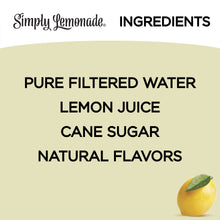 Simply Lemonade ingredients panel listing pure filtered water and lemon juice