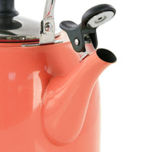 Coral tea kettle spout and black handle with thumb lever