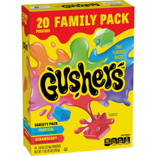 Gushers 20 family pack variety snack box, fruit flavored pouches