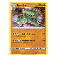 Tyranitar Stage 2 trading card with green dinosaur artwork, HP 180