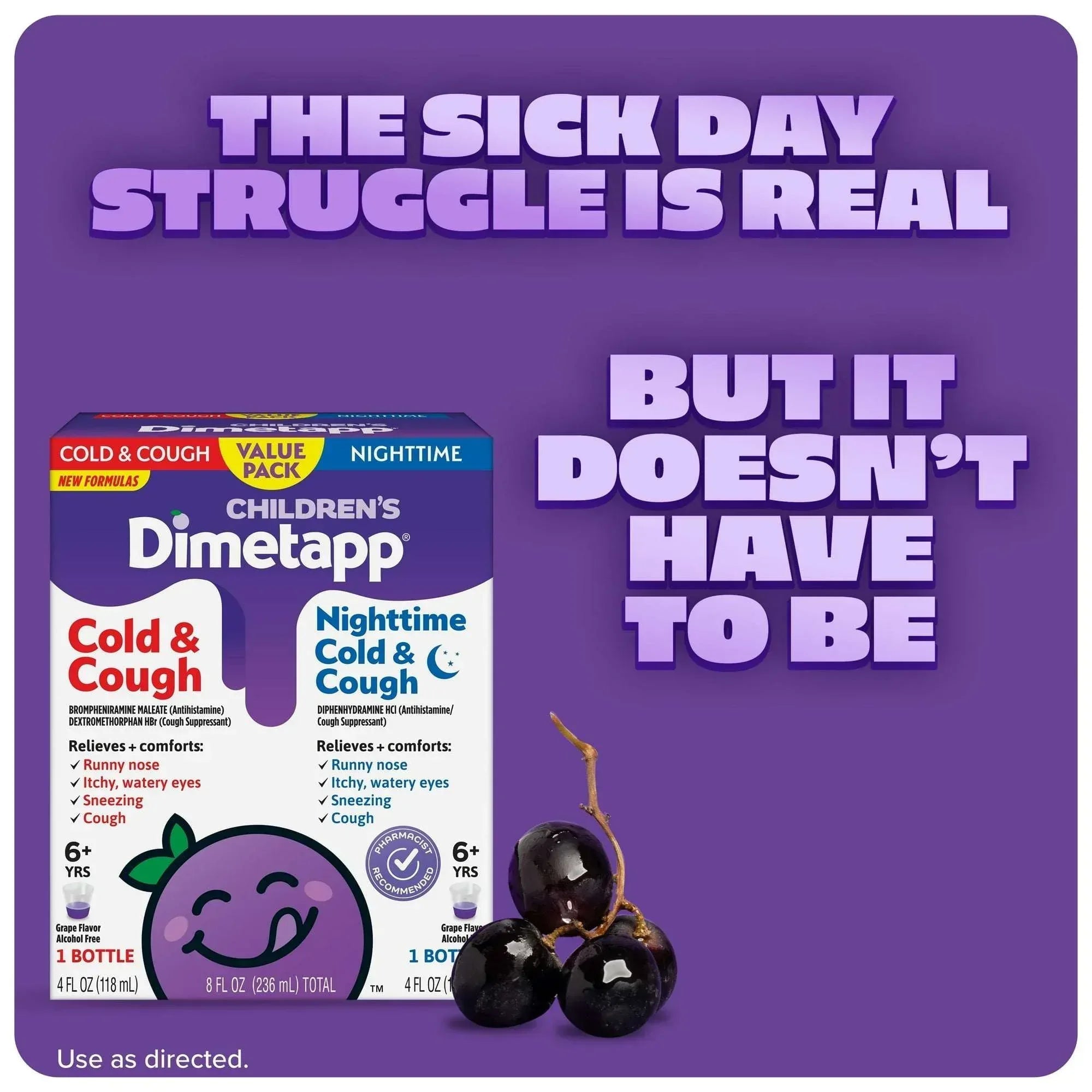 Children’s Dimetapp Cold & Cough + Nighttime Cold & Cough Liquid, Value Pack, 4 fl oz Each