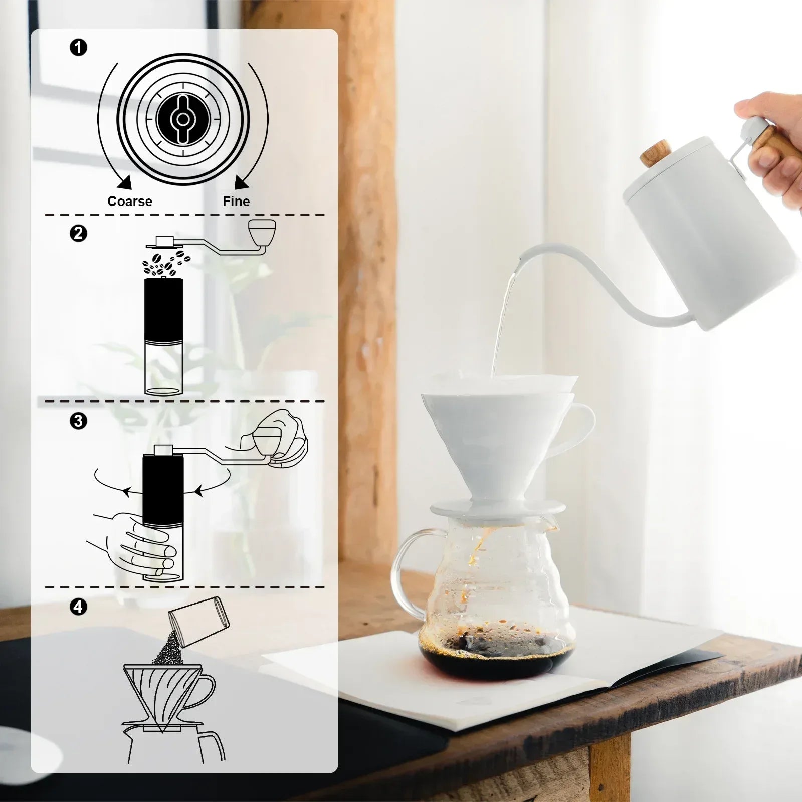 AGCAN Manual Coffee Grinder Portable Coffee Bean Mill Grinders with Ceramic Burr, 304 Stainless Steel Hand Crank - Fine Coarse Adjustable - for Outdoor, Travel, Espresso