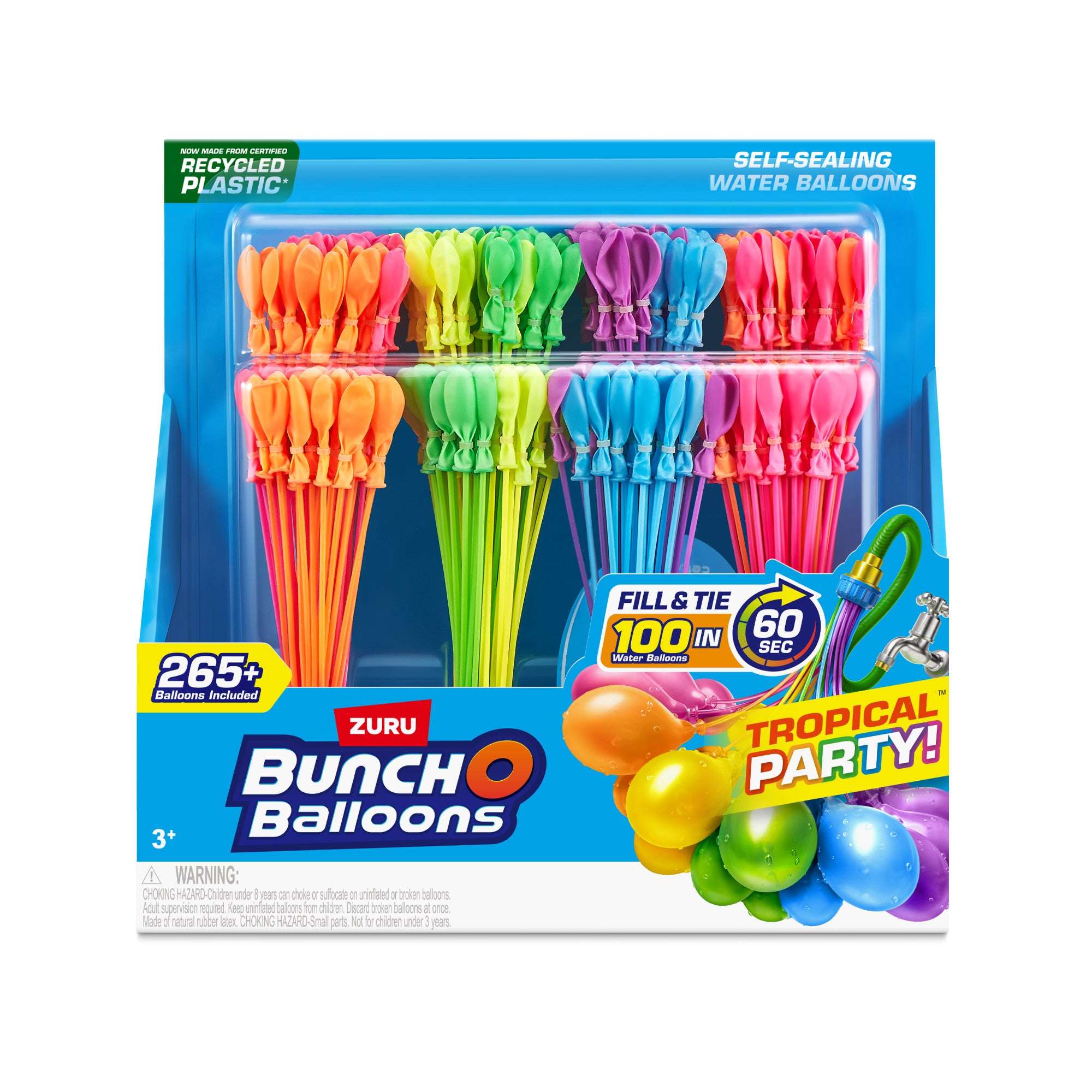 Bunch O Balloons Tropical Party 265+ Rapid-Filling Self-Sealing Water Balloons (8 Pack)
