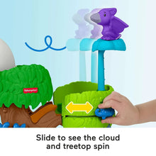 Dinosaur hatch and slide playset with purple dino on top post and green lever