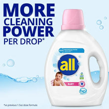 Baby liquid laundry detergent bottle, white with pink cap, all Baby front label