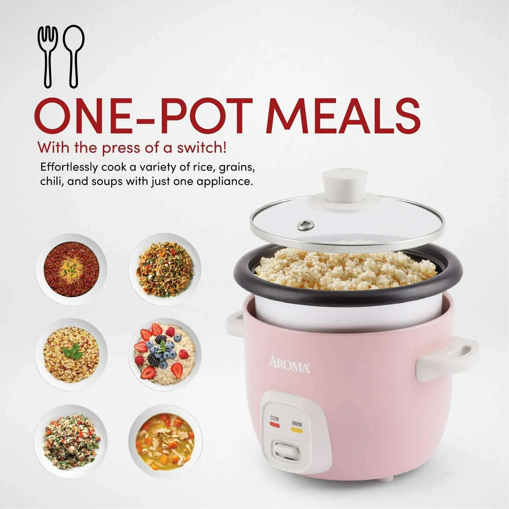 AROMA® 4-Cups (Cooked) / 1Qt. Rice & Grain Cooker, Pink - USA MEGA SHOP