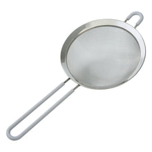 6-inch stainless steel fine mesh strainer with two straight grip handles and round mesh