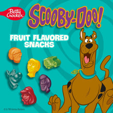 Scooby-Doo fruit flavored snack value pack box with character and candy icons.