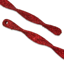 Red glitter icicle ornament with hanging loop, two pieces shown