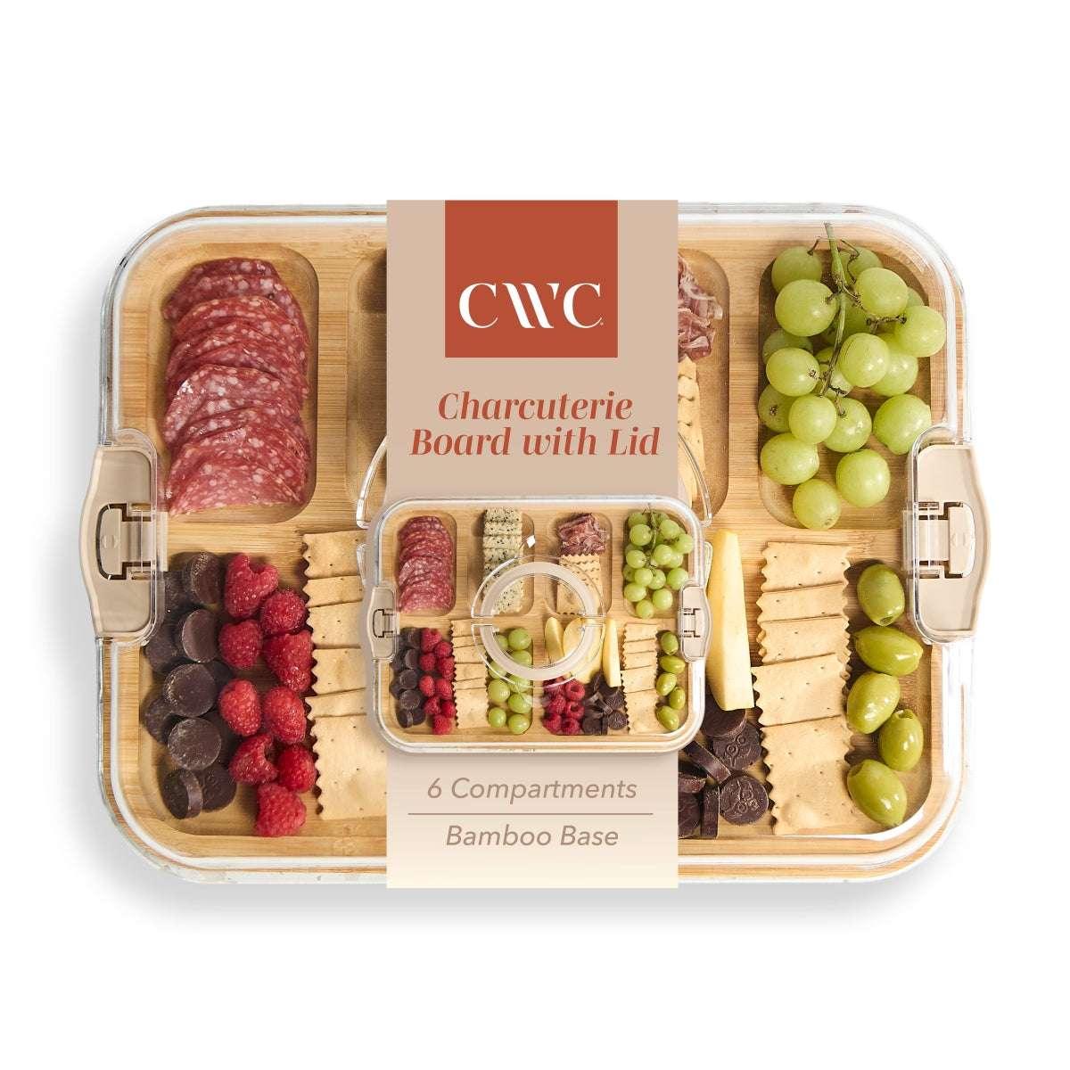 Cook With Color Rectangular Bamboo Cutting Board with Locking Lid, Dual-Function Charcuterie & Serving Board - USA MEGA SHOP