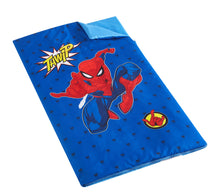 Blue Spiderman printed slumber bag blanket with fold and top opening