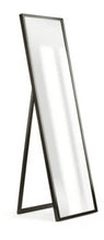 Full-length floor mirror with black frame, leaning angled view