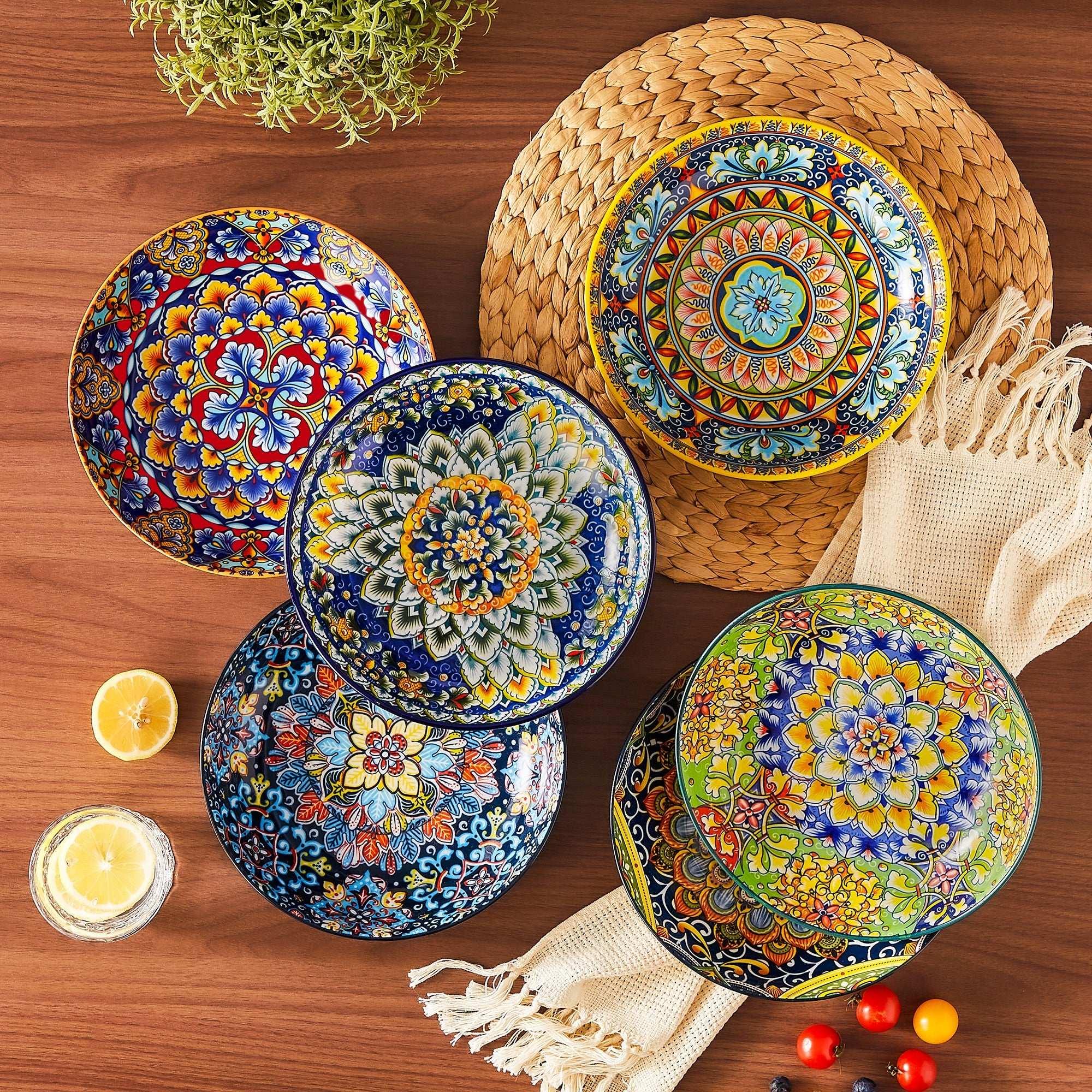 Malacasa Pasta Bowls, Ceramic Salad Bowls Set of 6, 42 oz Large Corlorful Serving Bowls for Kitchen, Dishwasher Microwave Safe Soup Bowls Set, Pasta Plates - USA MEGA SHOP
