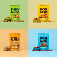 Assorted Pop & Sol nut bags with four different flavor labels