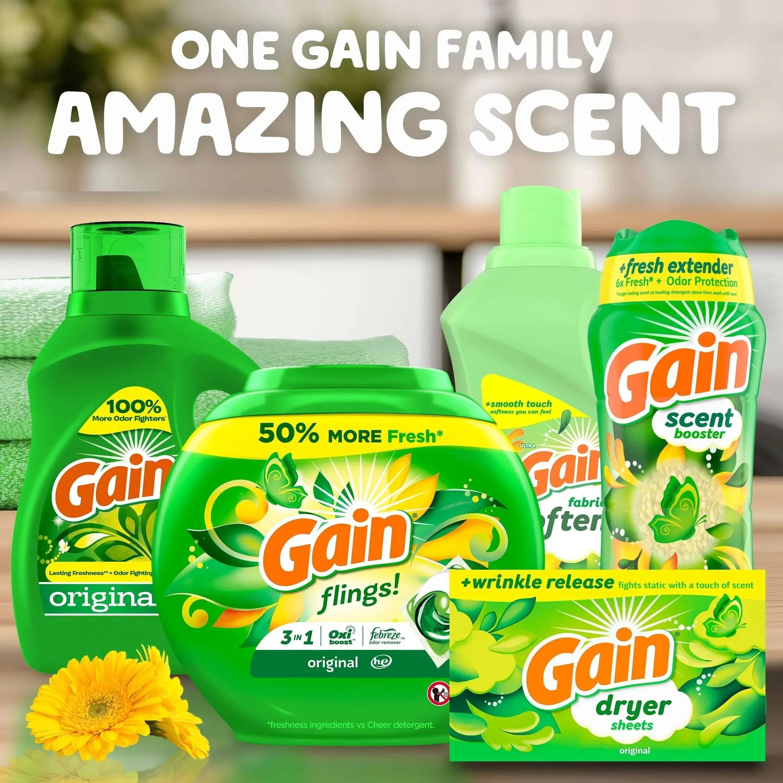 Gain Laundry Detergent Liquid with Odor Fighters, Original Scent, 46 fl oz, 32 Loads