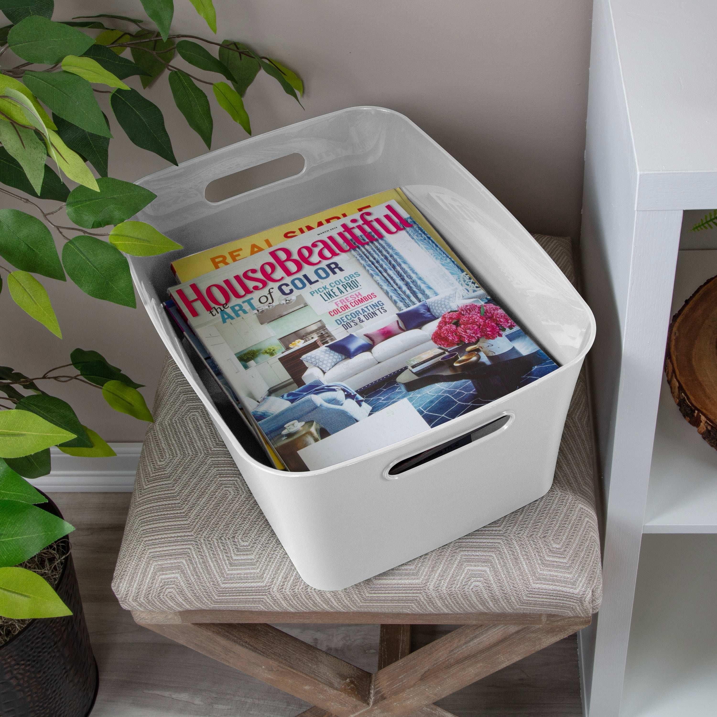 (3 pack) Mainstays Large White Plastic Storage Bin, 15.5 in x 11.4 in x 7 in
