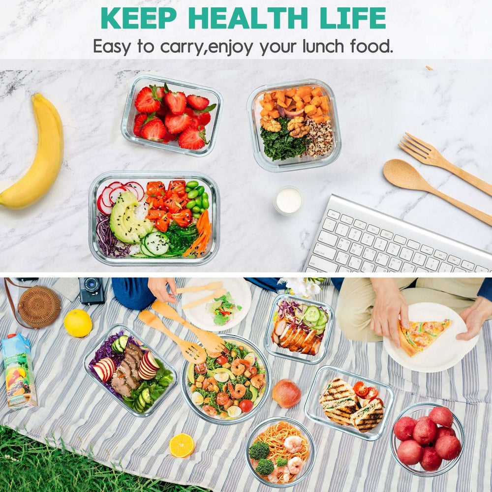 34pcs Glass Food Storage Containers with Lids Set, Airtight Meal Prep Containers (17 Containers & 17 Lids), Black