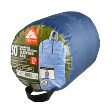 Wearable sleeping bag, blue, bundled with visible product label and strap