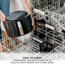 Air fryer basket in dishwasher rack with removable crisper plate