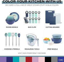 Blue kitchen storage lineup graphic with mixing bowls, prep bowls, and accessories