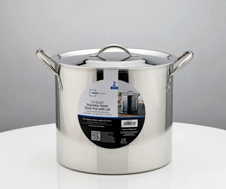 Mainstays 12-Qt Stainless Steel Stock Pot with Metal Lid