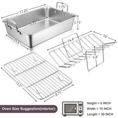 Walchoice Roasting Pan with Rack Set, Stainless Steel Large Turkey Roaster with V-shaped rack & Cooling Rack for Thanksgiving, Heavy Duty & Dishwasher Safe