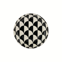Black-and-white geometric oval ceramic low bowl, nesting set style
