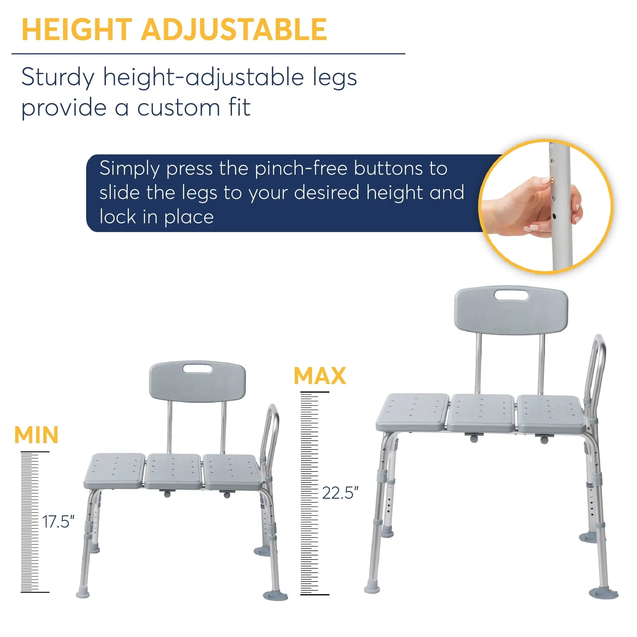 Drive Medical Plastic Tub Transfer Bench with Adjustable Backrest