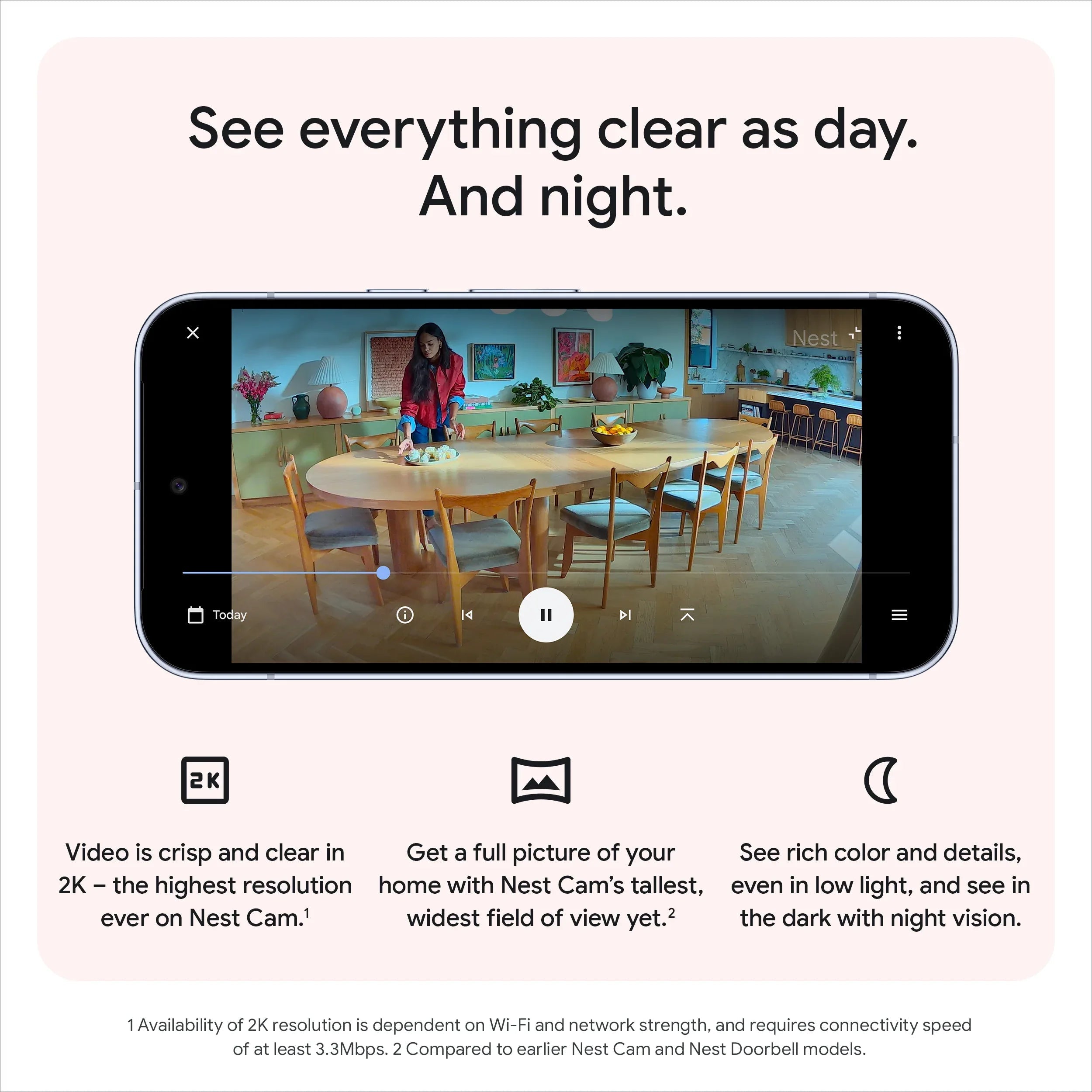 Google Nest Cam Indoor (Wired, 3rd Gen) - Indoor Security Camera with 2K Video - Works with Google Home - With Gemini - Berry