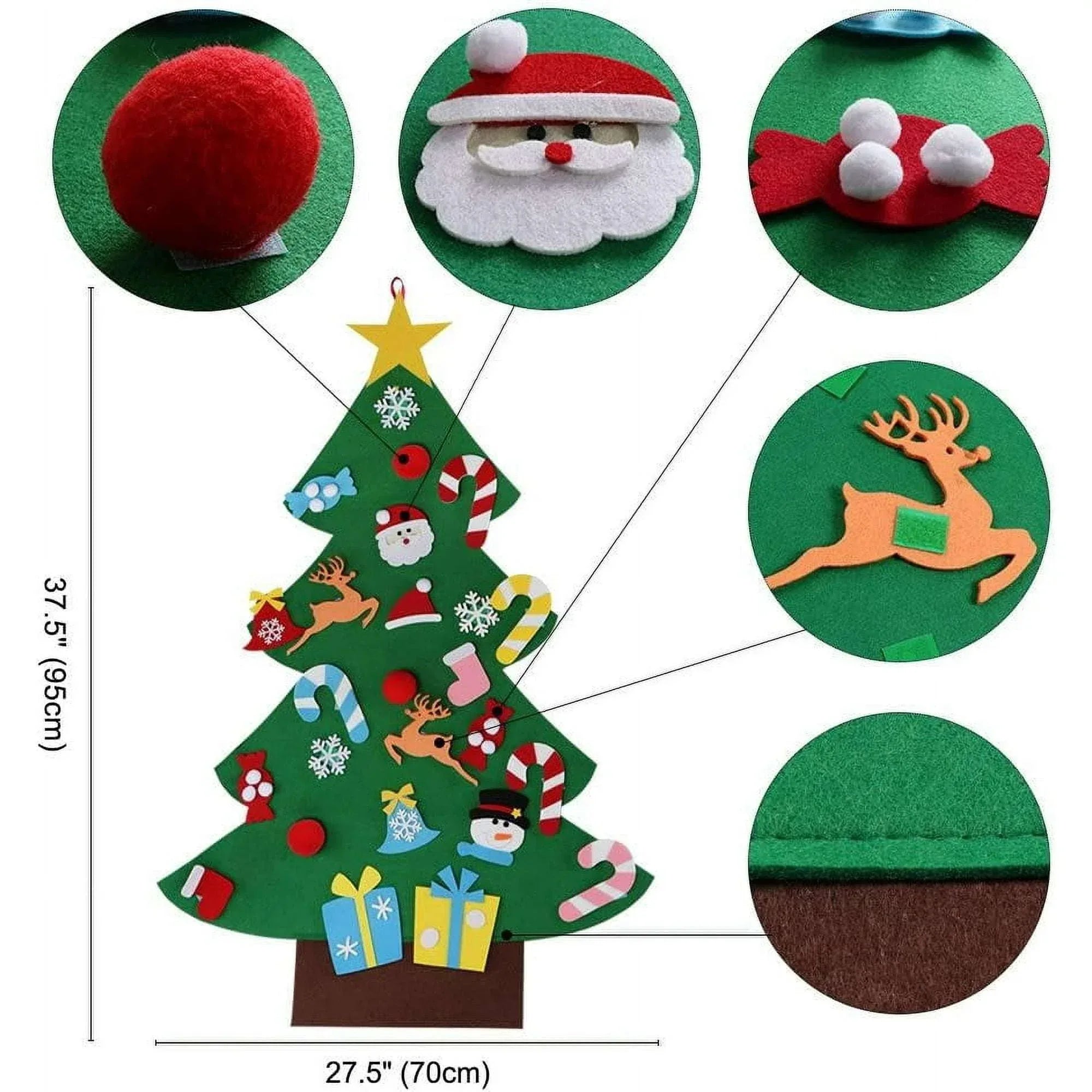TETOU 3Ft DIY Felt Christmas Tree for Kids, Felt Xmas Tree Set with 26pcs Ornaments, Christmas Decorations Indoor Wall Hanging Kids Gift - USA MEGA SHOP
